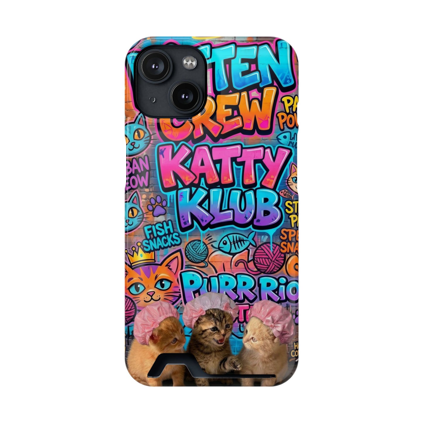 Cat Crew Katty Klub Phone Card Case — Cute Graffiti Kitten Wallet Phone Case