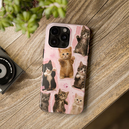 Cute Kittens Tough Phone Case — Pink Paw Print Protective Phone Cover