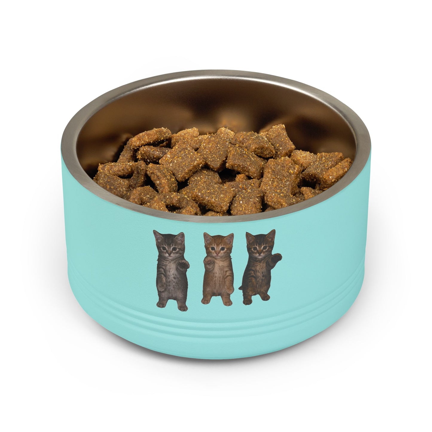Cute Standing Trio Kittens Dancing Stainless Steel Pet Bowl  18 oz