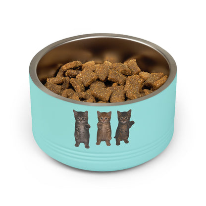 Cute Standing Trio Kittens Dancing Stainless Steel Pet Bowl  18 oz