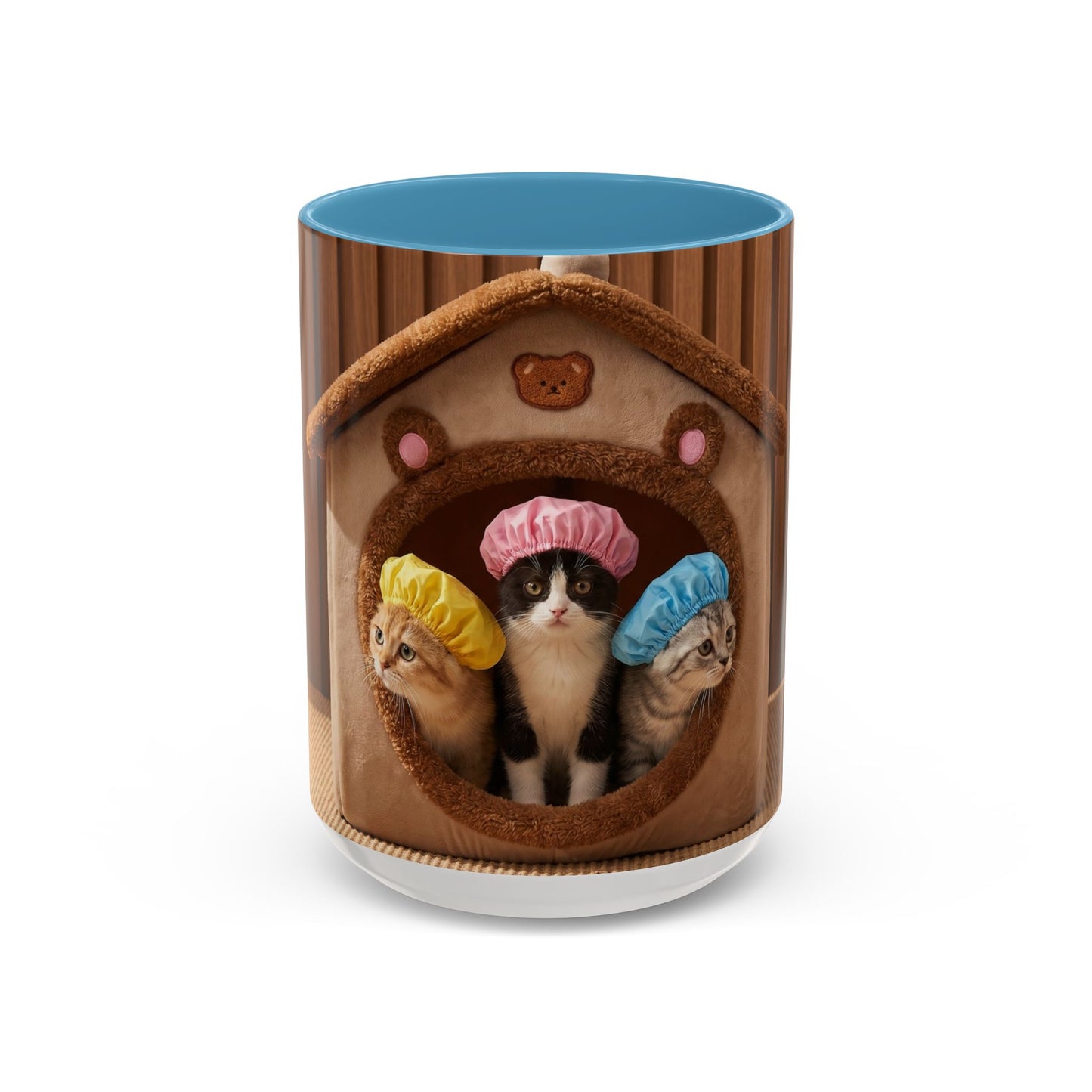 Cute Kittens in Shower Caps Accent Coffee Mug — Pink Interior 11/15oz