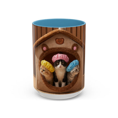 Cute Kittens in Shower Caps Accent Coffee Mug — Pink Interior 11/15oz