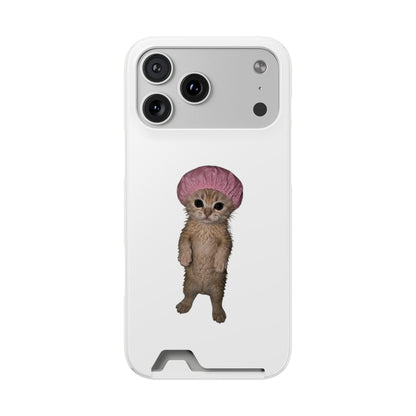 Cute Standing Kitten Cat Shower Cap  Phone Case with Card Holder