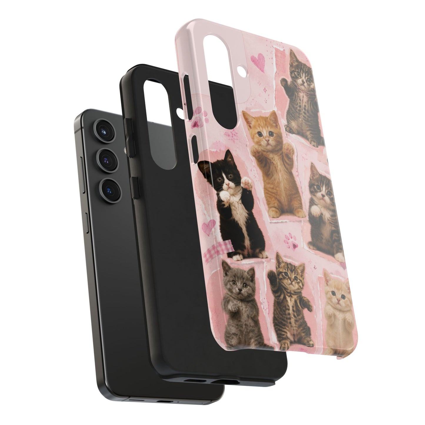Cute Kittens Tough Phone Case — Pink Paw Print Protective Phone Cover