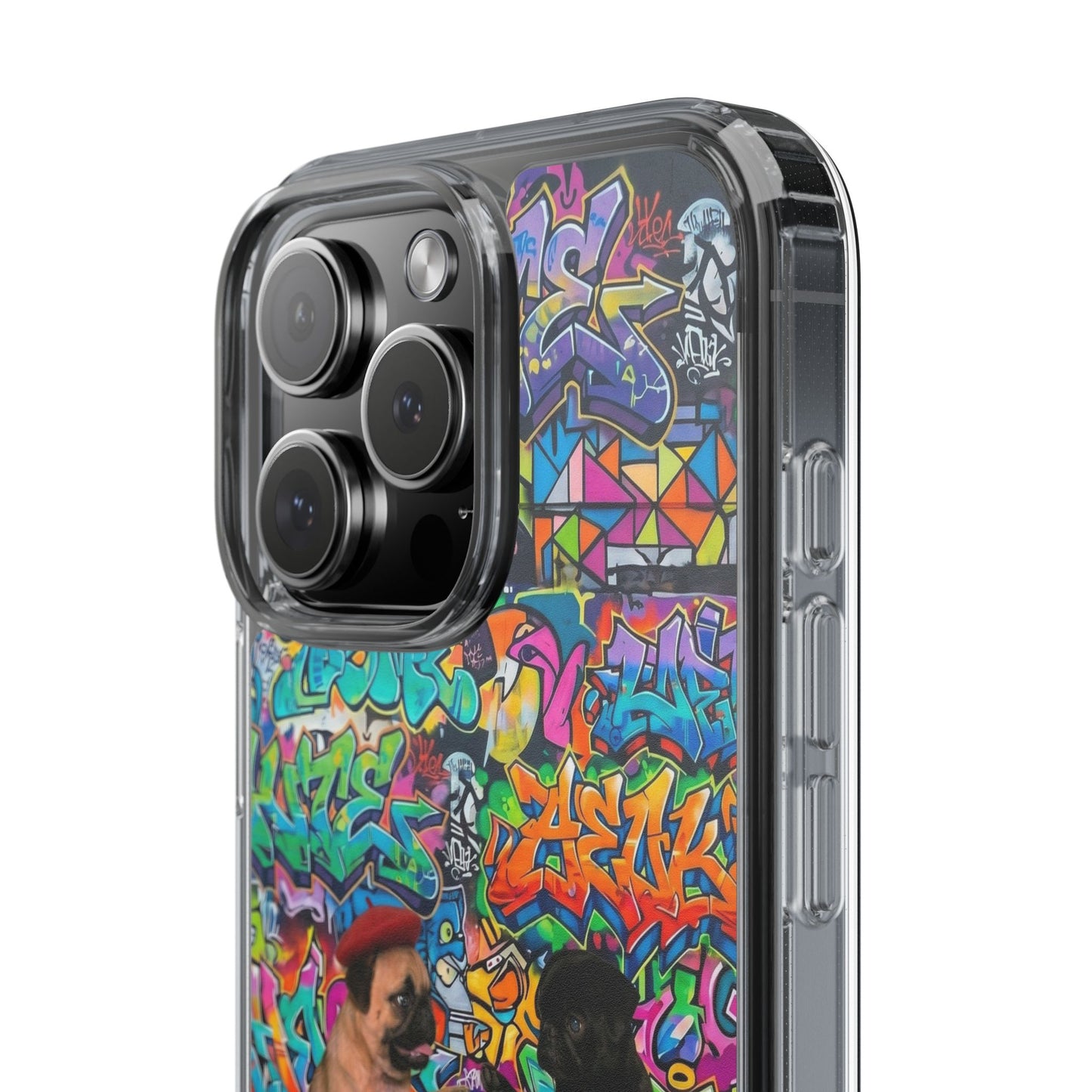 Clear Phone Case — Colorful Graffiti Pugs Design