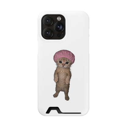 Cute Standing Kitten Cat Shower Cap  Phone Case with Card Holder