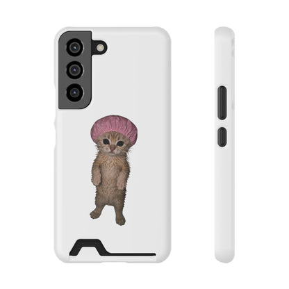 Cute Standing Kitten Cat Shower Cap  Phone Case with Card Holder