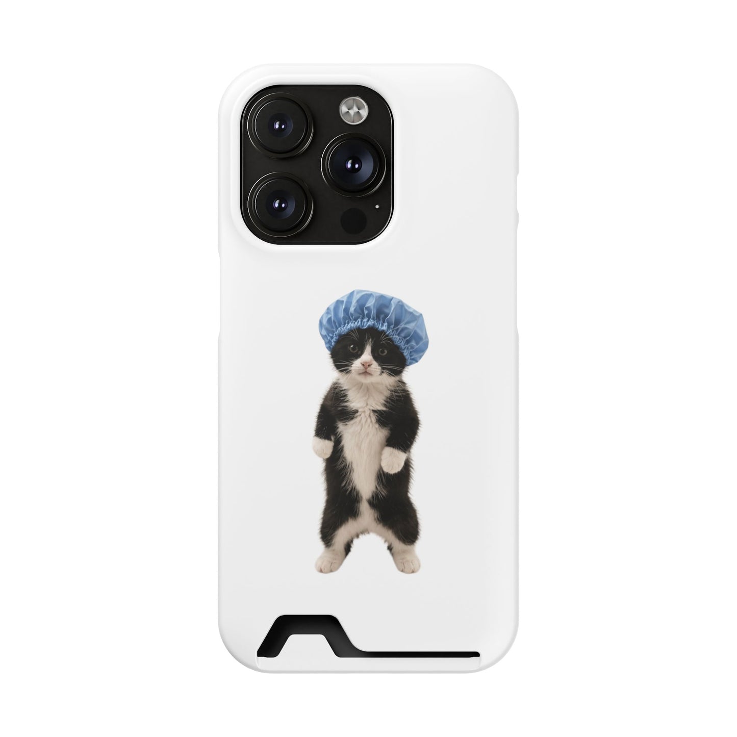 Cute Cat in Shower Cap Slim Phone Case with Card Holder