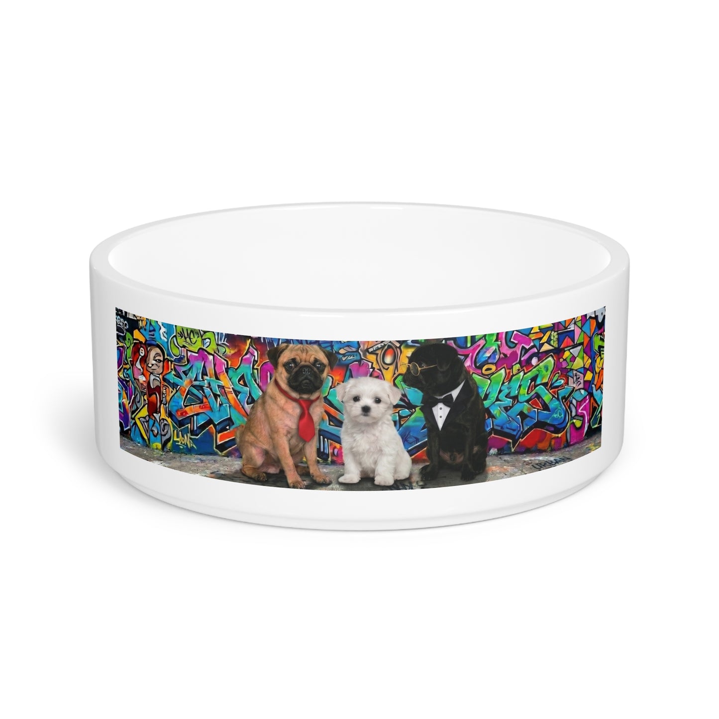 Dog Lover Ceramic Pet Bowl — Colorful Graffiti Puppies Design