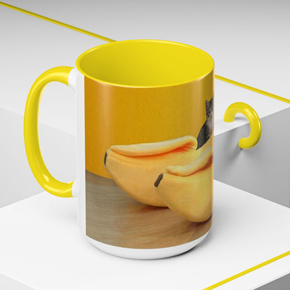 Yellow Cat Bananas Accent Coffee Mug — Cute Kittens in Yellow Room (11/15 oz)