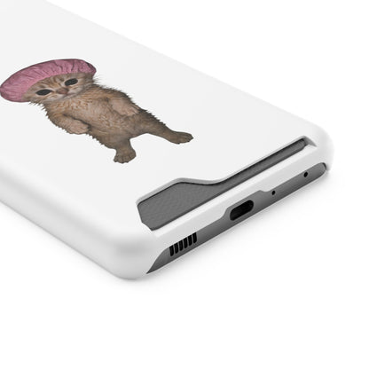 Cute Standing Kitten Cat Shower Cap  Phone Case with Card Holder