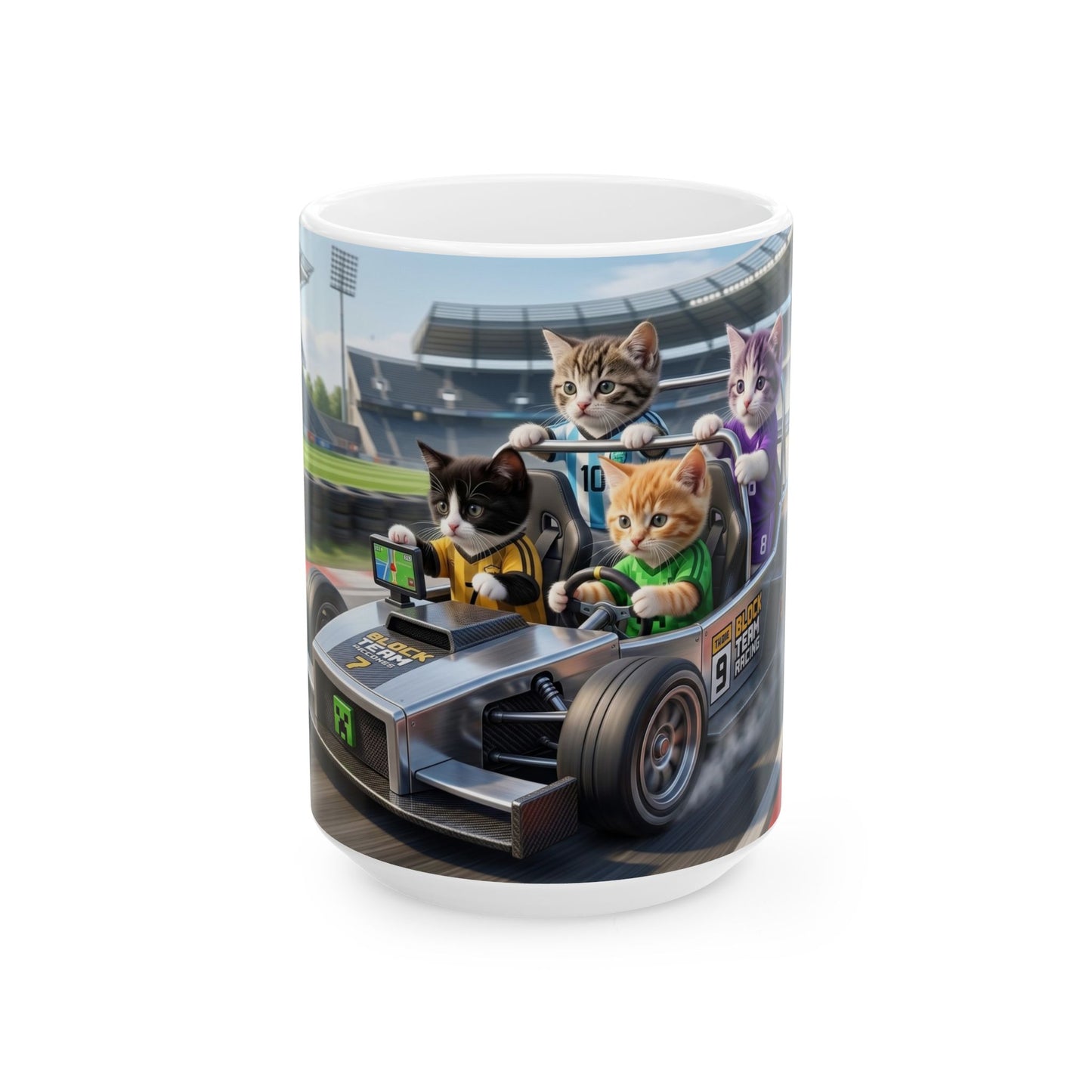 Racing Kittens Ceramic Mug (11oz, 15oz) – Cute Cat Formula Car Coffee Cup
