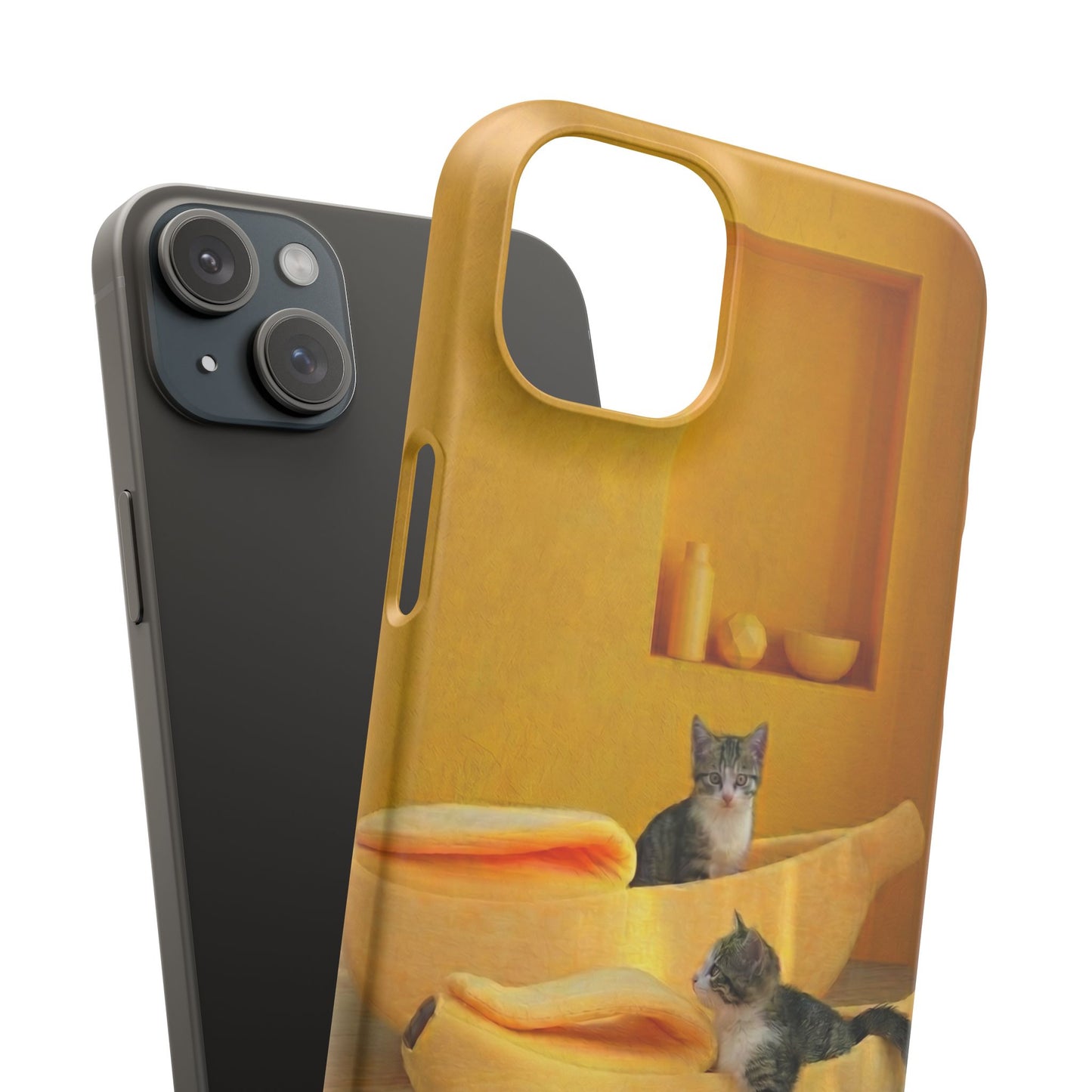 Cat Cozy Phone Case – Cute Kittens in Yellow Living Room Snap Case