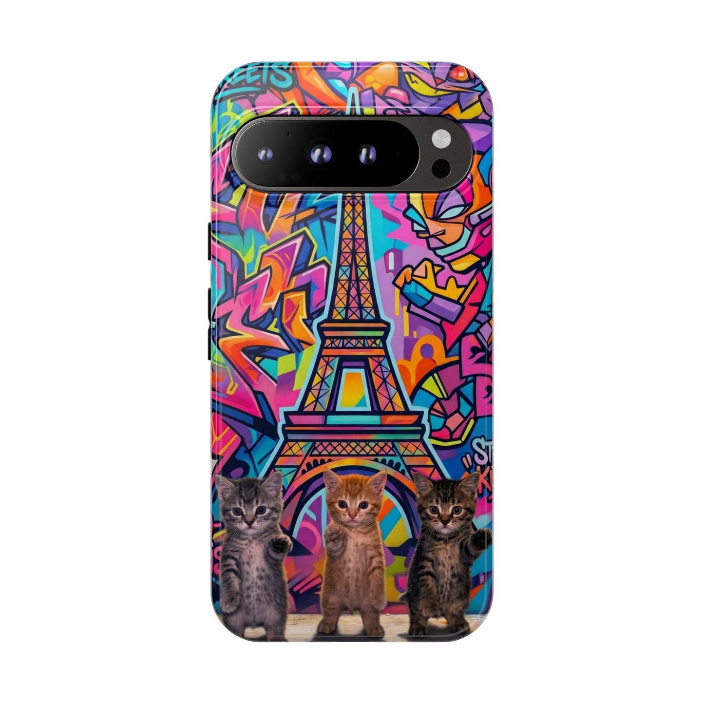 Cat Graffiti Eiffel Phone Case — Colorful Urban Parisian iPhone Cover