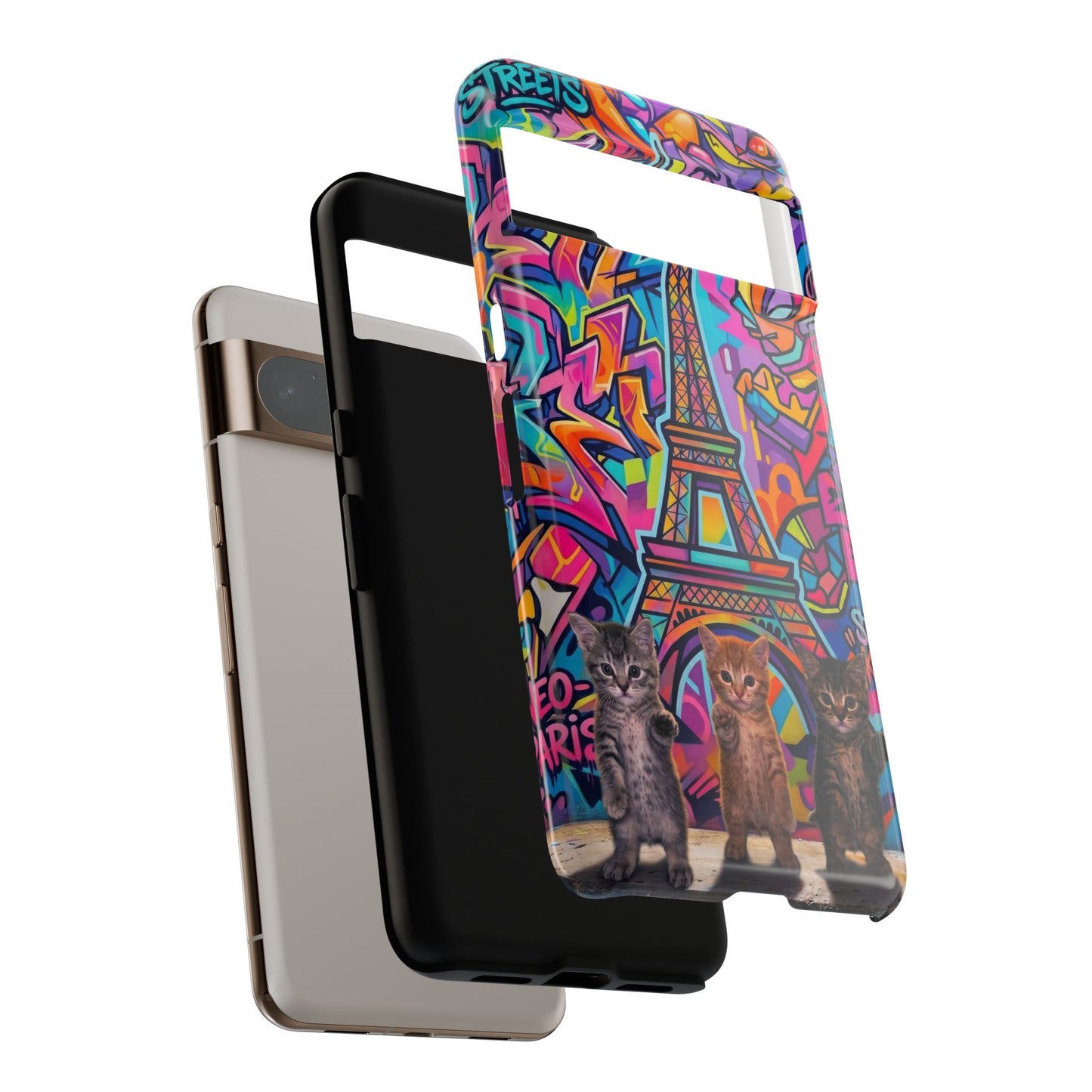 Cat Graffiti Eiffel Phone Case — Colorful Urban Parisian iPhone Cover