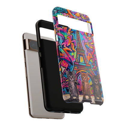 Cat Graffiti Eiffel Phone Case — Colorful Urban Parisian iPhone Cover