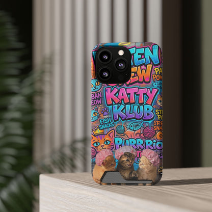 Cat Crew Katty Klub Phone Card Case — Cute Graffiti Kitten Wallet Phone Case