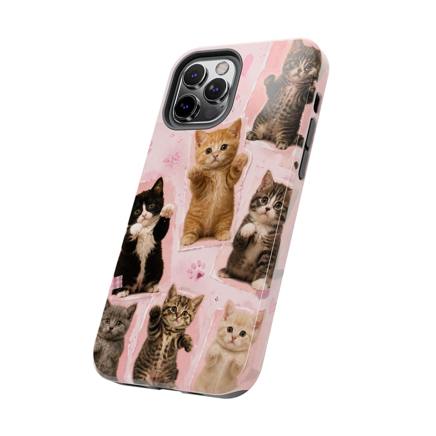 Cute Kittens Tough Phone Case — Pink Paw Print Protective Phone Cover