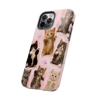 Cute Kittens Tough Phone Case — Pink Paw Print Protective Phone Cover