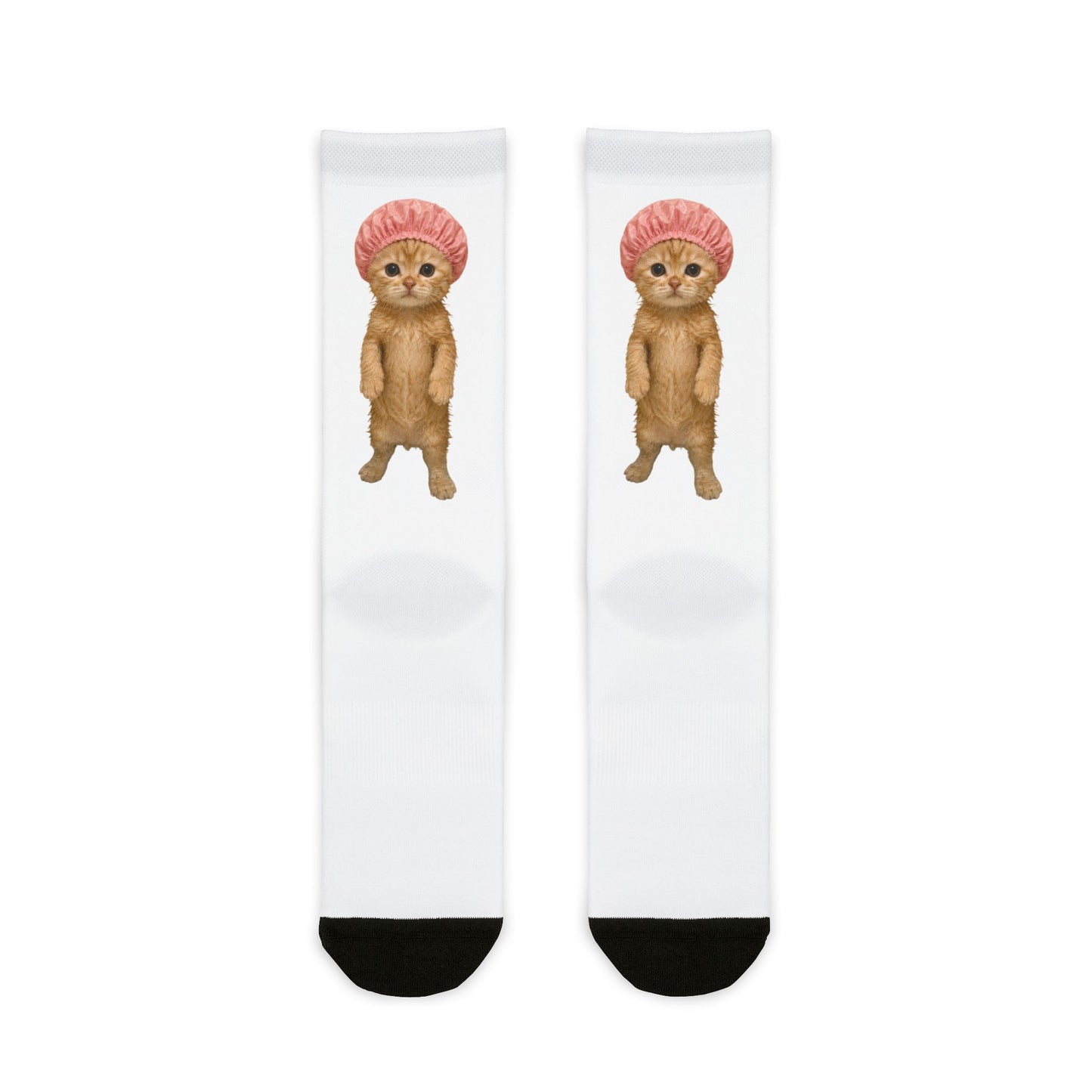 Cute Cat in Shower Cap Crew Socks