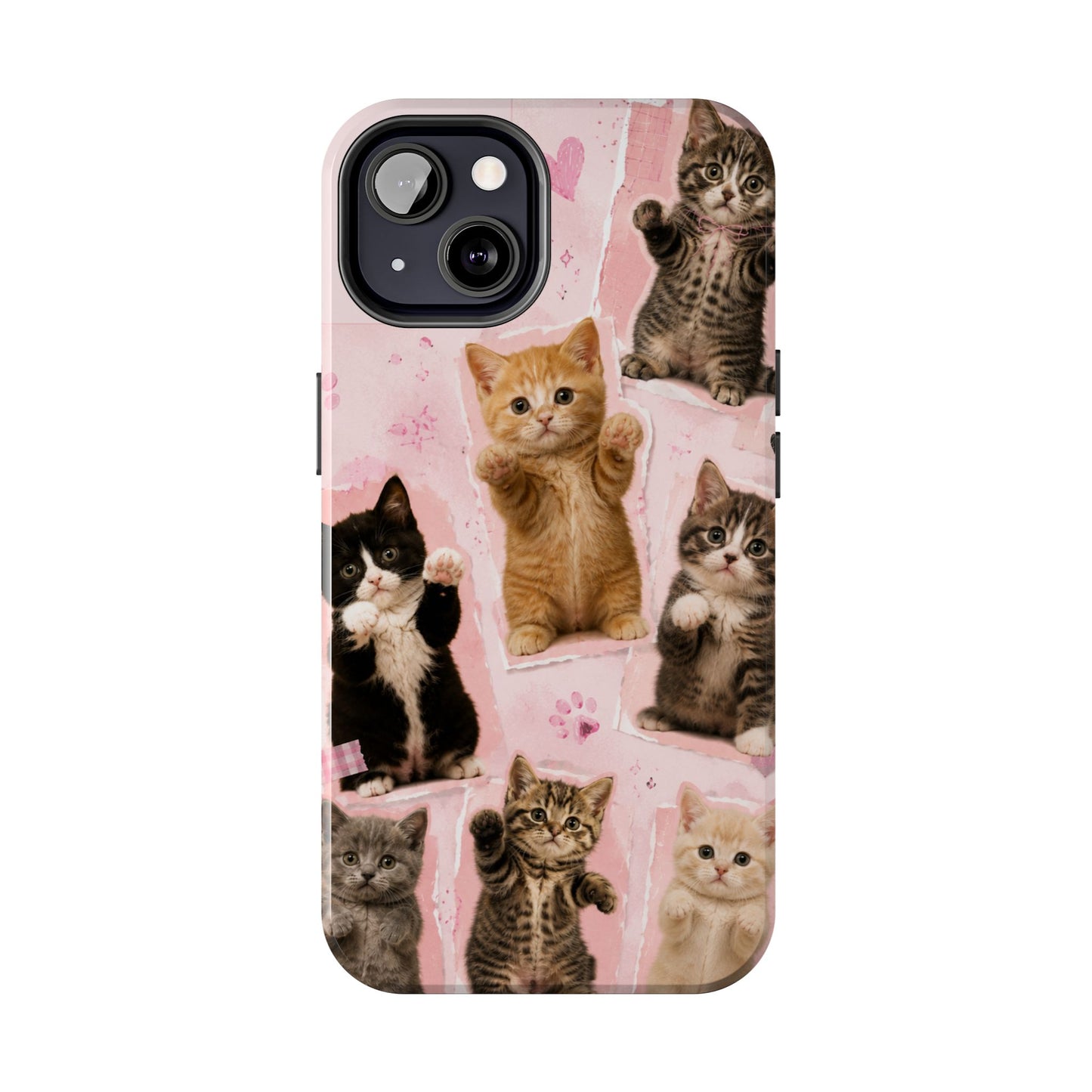 Cute Kittens Tough Phone Case — Pink Paw Print Protective Phone Cover