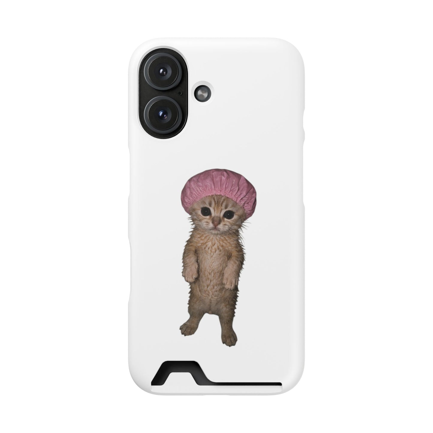 Cute Standing Kitten Cat Shower Cap  Phone Case with Card Holder