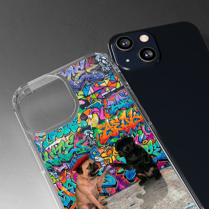 Clear Phone Case — Colorful Graffiti Pugs Design