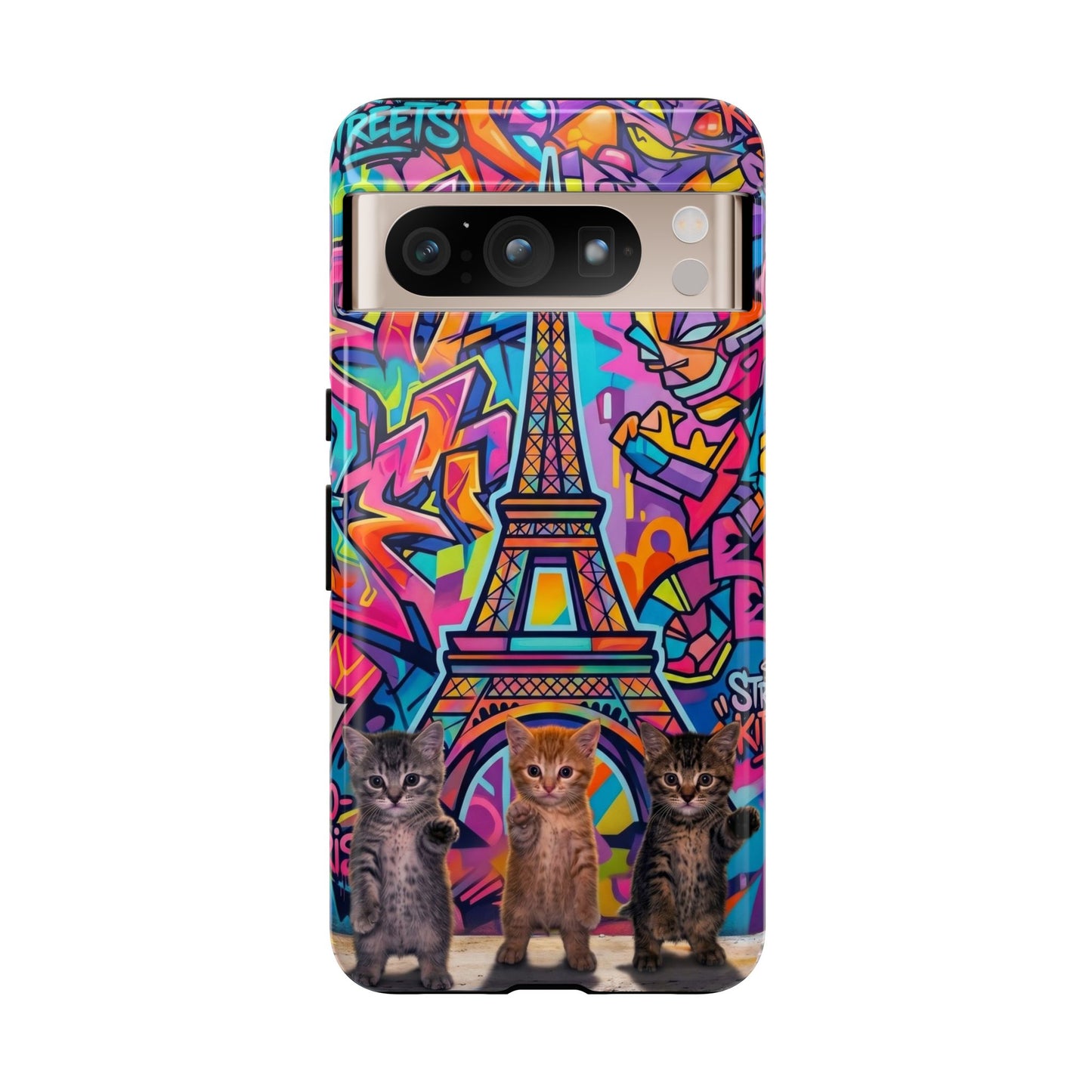 Cat Graffiti Eiffel Phone Case — Colorful Urban Parisian iPhone Cover
