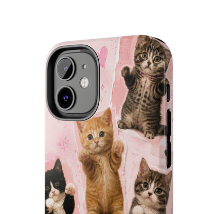 Cute Kittens Tough Phone Case — Pink Paw Print Protective Phone Cover