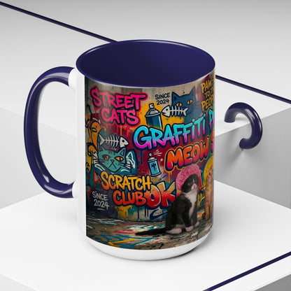 Graffiti Meow Squad Accent Coffee Mug — Cute Kittens ‘Purr-ject’ Street Art Design (11/15oz)