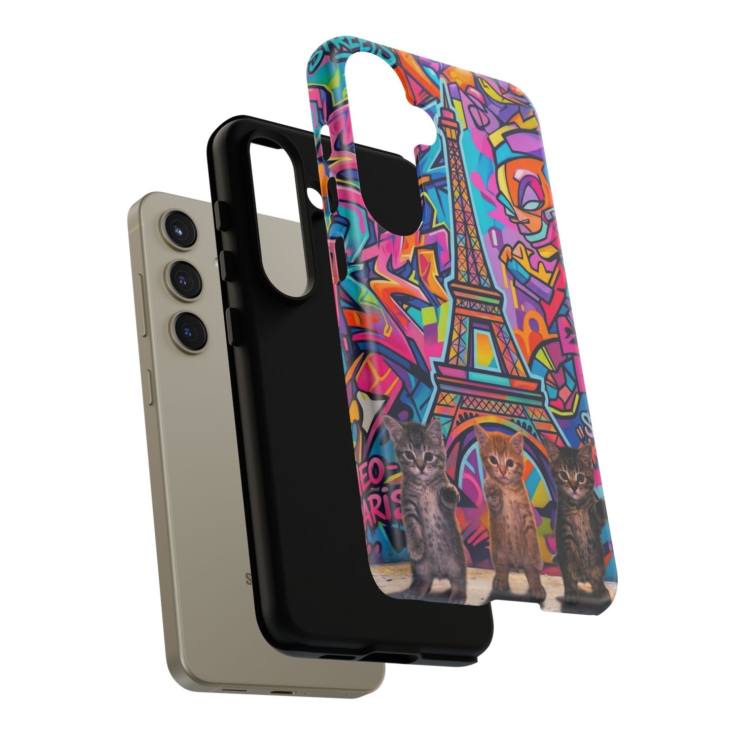 Cat Graffiti Eiffel Phone Case — Colorful Urban Parisian iPhone Cover