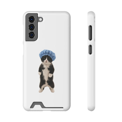Cute Cat in Shower Cap Slim Phone Case with Card Holder
