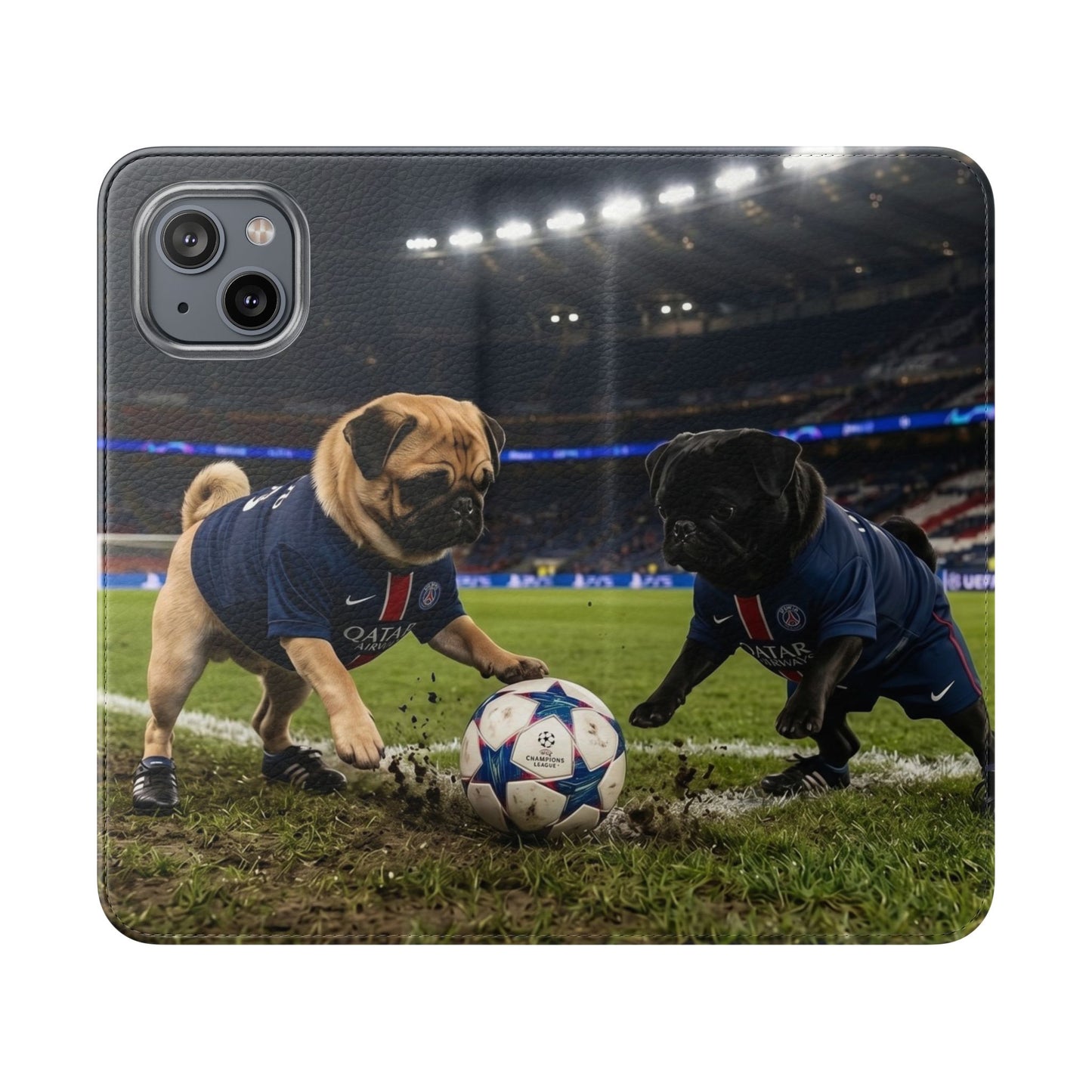 Flip Phone Case — Cute Soccer Pugs Design Wallet Cover