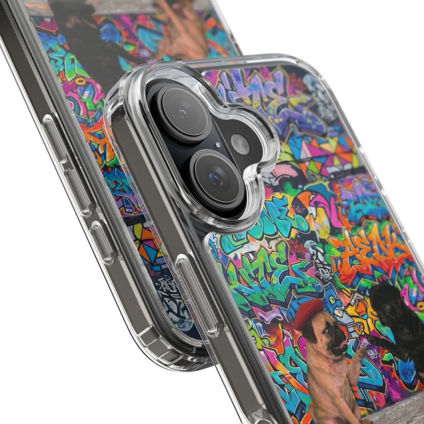 Clear Phone Case — Colorful Graffiti Pugs Design
