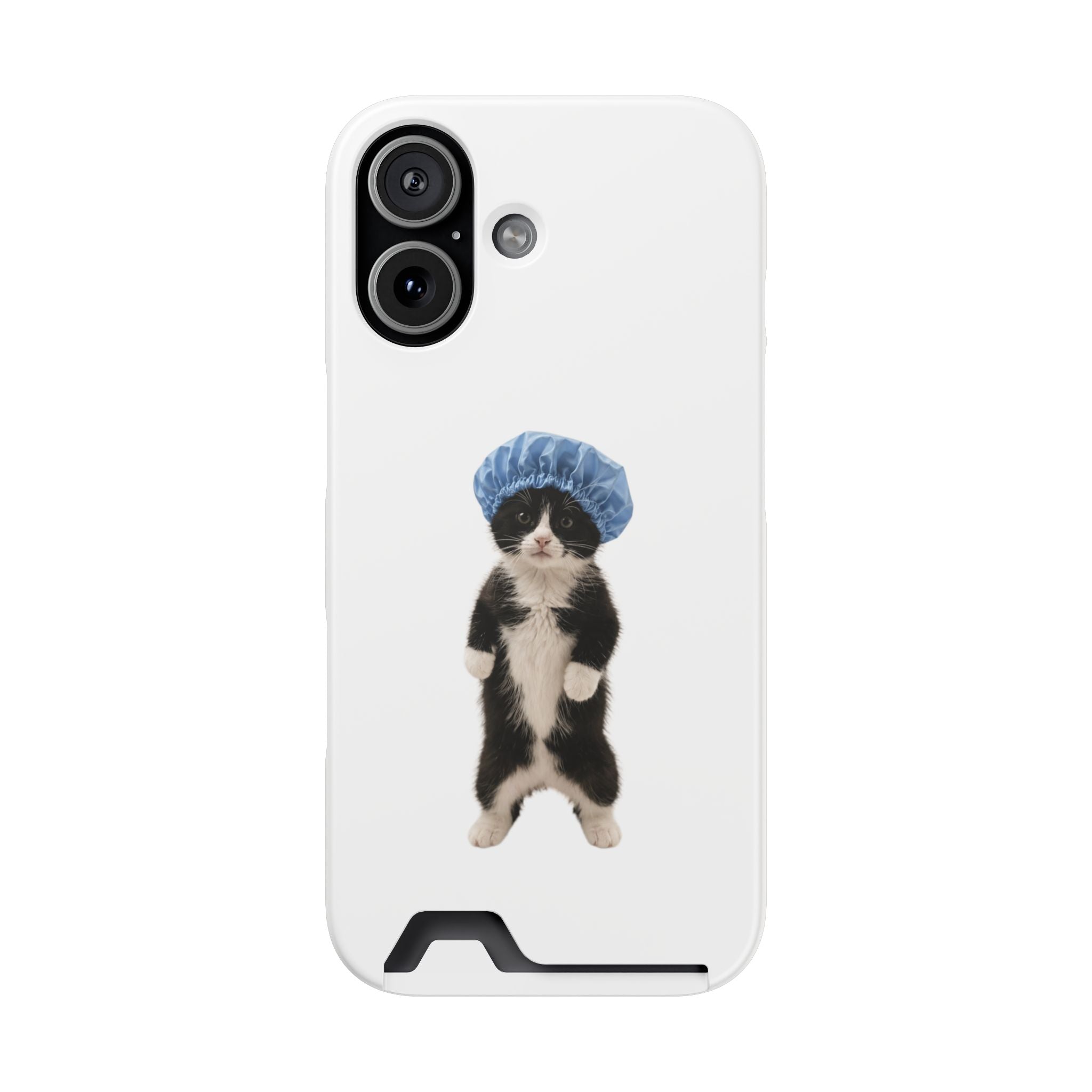 Cute Cat in Shower Cap Slim Phone Case with Card Holder