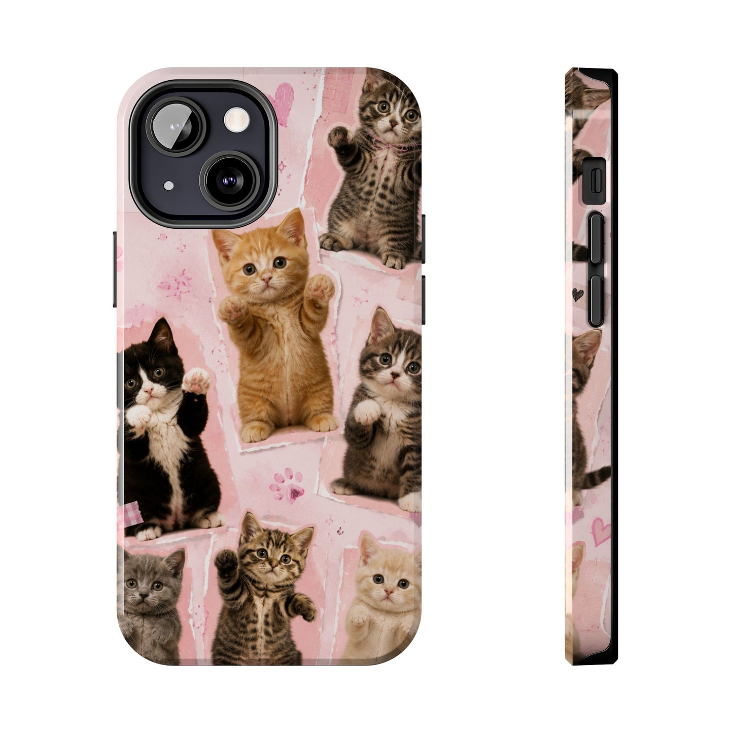 Cute Kittens Tough Phone Case — Pink Paw Print Protective Phone Cover