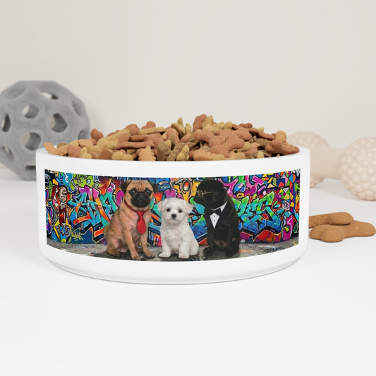 Dog Lover Ceramic Pet Bowl — Colorful Graffiti Puppies Design