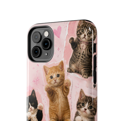 Cute Kittens Tough Phone Case — Pink Paw Print Protective Phone Cover