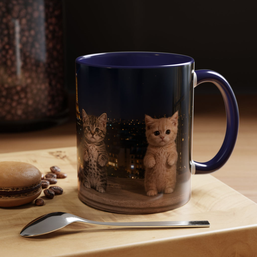 Paris Kittens Coffee Mug — Cute Cat Nightscape Accent Mug (11/15 oz)