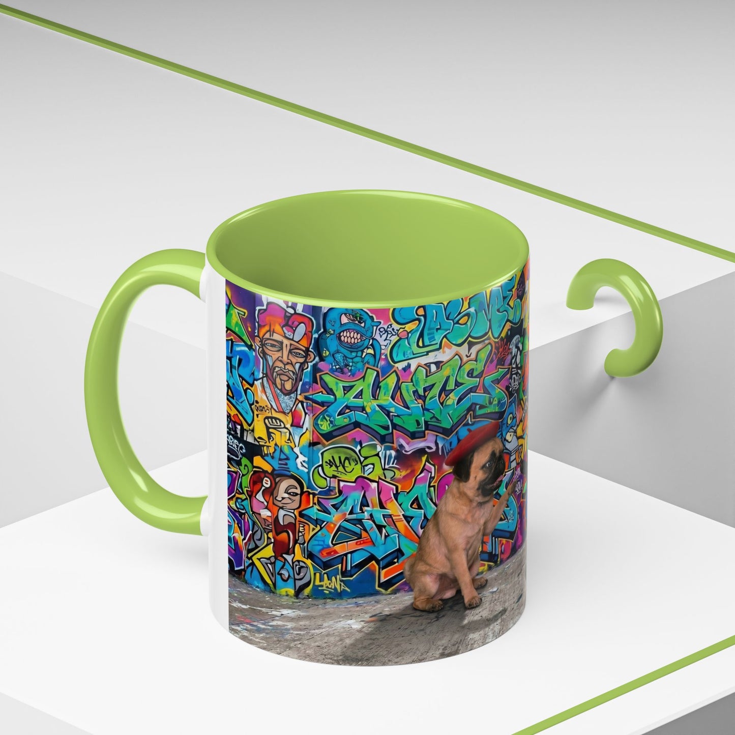 Graffiti Pug Coffee Mug — Colorful Street Art Accent Mug (11/15oz)