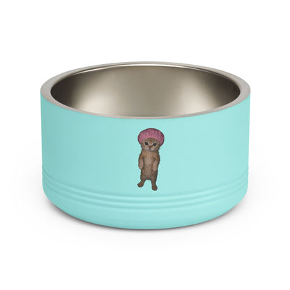 Cute Kitten in with Pink Shower Cap Stainless Steel Pet Bowl 18oz