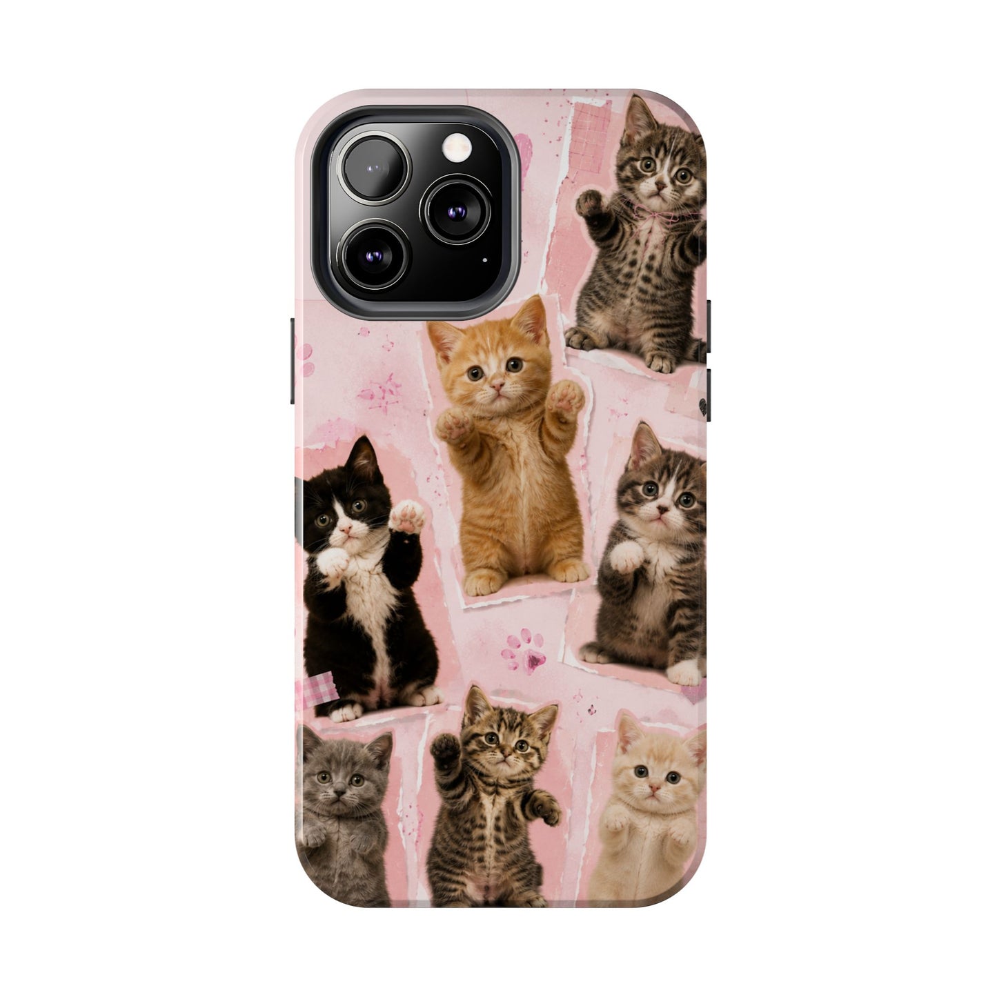 Cute Kittens Tough Phone Case — Pink Paw Print Protective Phone Cover