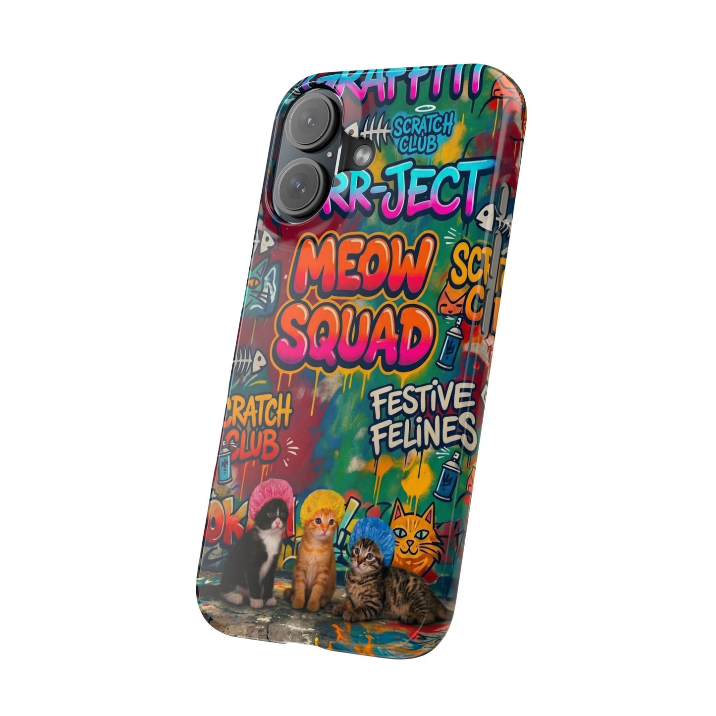 Meow Squad Graffiti Phone Case — Colorful Cat Crew Slim Case