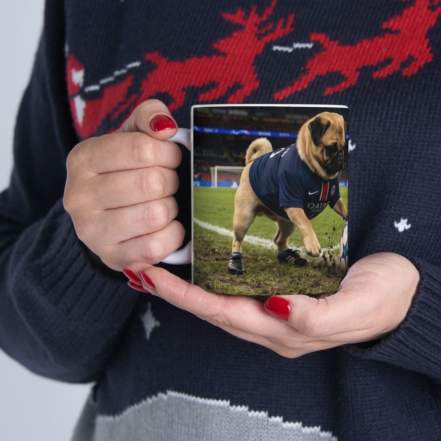 Soccer Pups Ceramic Mug — Cute Dogs Playing Football (11oz/15oz)
