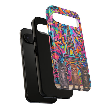 Cat Graffiti Eiffel Phone Case — Colorful Urban Parisian iPhone Cover