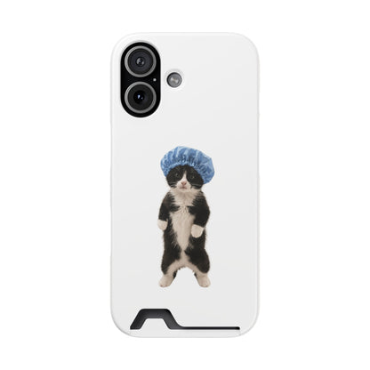 Cute Cat in Shower Cap Slim Phone Case with Card Holder