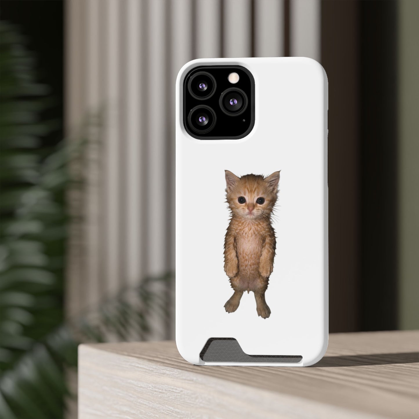 Cute Standing Kitten Phone Case with Card Holder