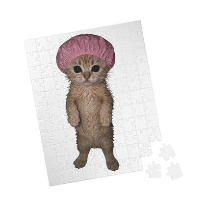 Cute Kitten in Pink Shower Cap Puzzle