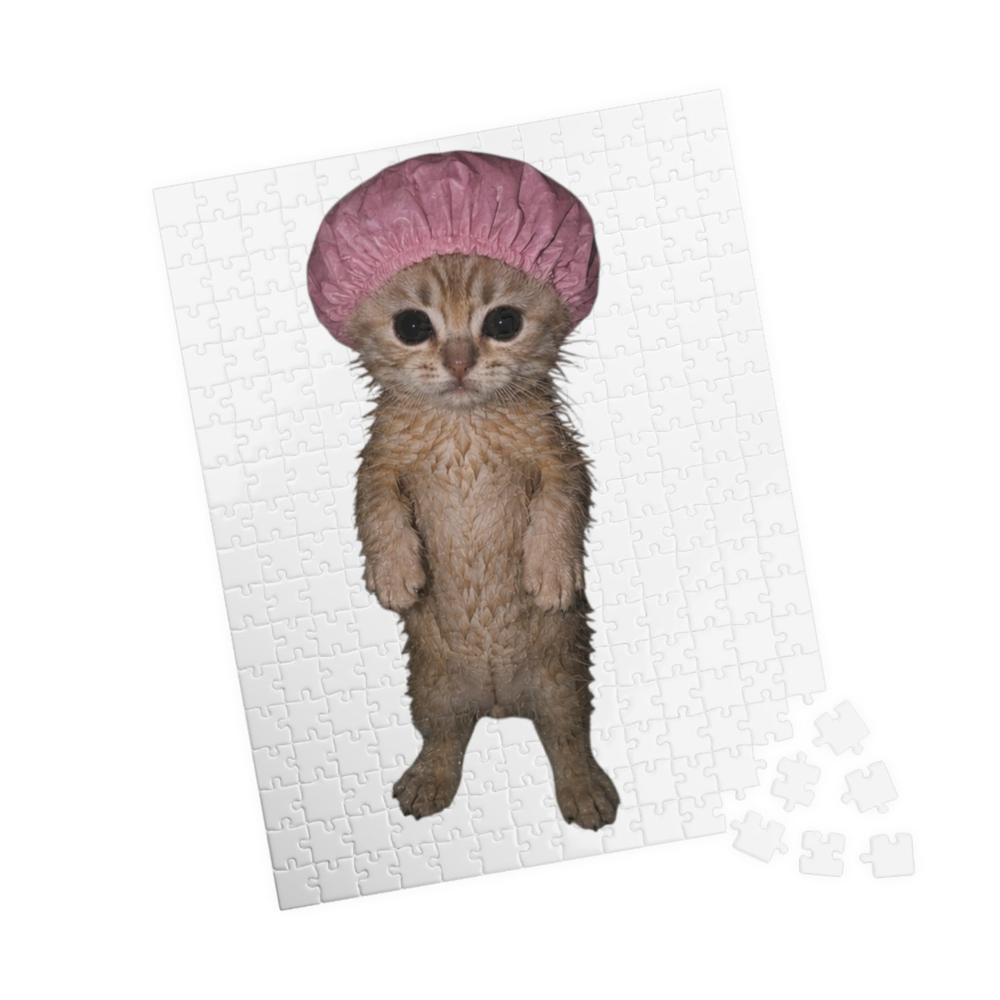 Cute Kitten in Pink Shower Cap Puzzle