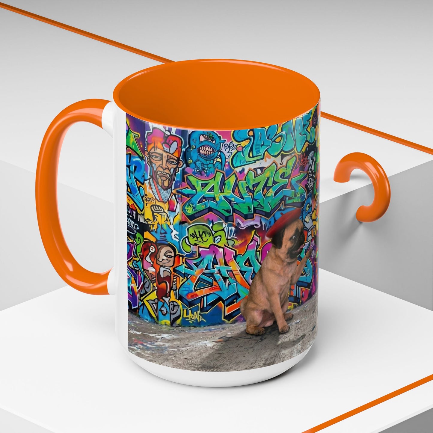 Graffiti Pug Coffee Mug — Colorful Street Art Accent Mug (11/15oz)